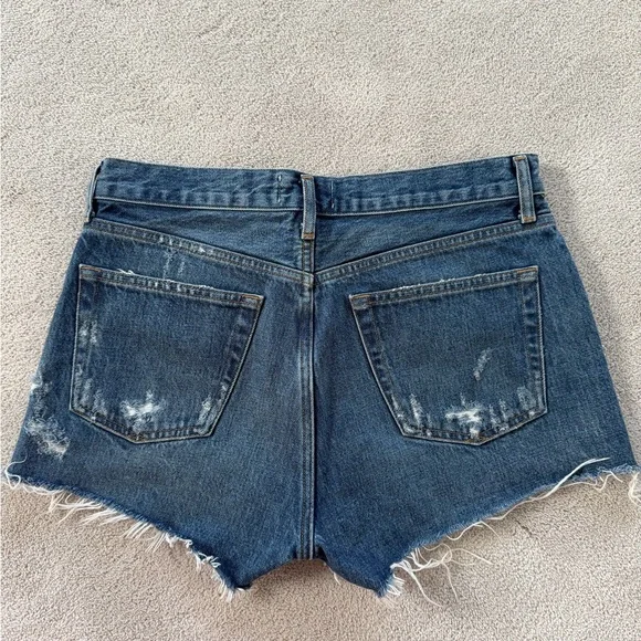 Agolde Women's Frayed Hem Blue Jean Shorts - Picture 3 of 4